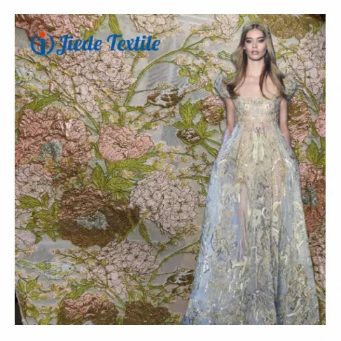 Tissus d'organza Jacquard de polyester lurex métallique floral de luxe de style chinois écologique pour robe