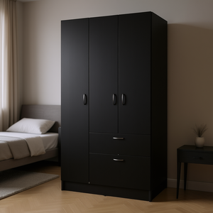 Armadio Moderno Nero Cobra per Camera da Letto con 2 Cassetti, Ante a Battente, Grande Capacità, Mobile Indipendente - Product Image 2