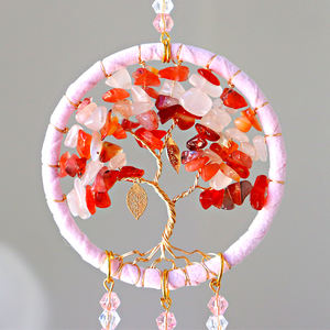 Dreamcatcher pink t Woven Net Agate Piece Dreamcatcher Wedding Feather Creative Original Hanging <strong>Wind</strong> <strong>Chime</strong> Gift - Product Image 4