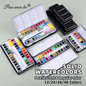 Panwenbo 12/24/36/48 Color Artist Solid Watercolor Painting <strong>Paint</strong> Solid Watercolor <strong>Paint</strong> <strong>Set</strong> With Iron Box Water Brush Pen - Product Image 1