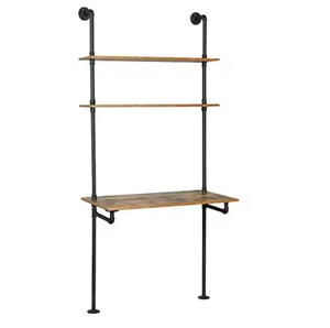Industrial <strong>Desk</strong>, Computer Laptop <strong>Desk</strong> with <strong>Shelves</strong>, Industrial Bookcase <strong>Desk</strong> Wall Mount <strong>Floating</strong> Pipe Table with Storage - Product Image 1