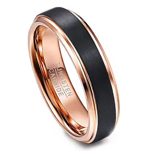 OBE jewelry wholesale 6mm anello in tungsteno in oro rosa nero per uomo donna fede nuziale di fidanzamento con cupola finitura spazzolata Comfort Fit