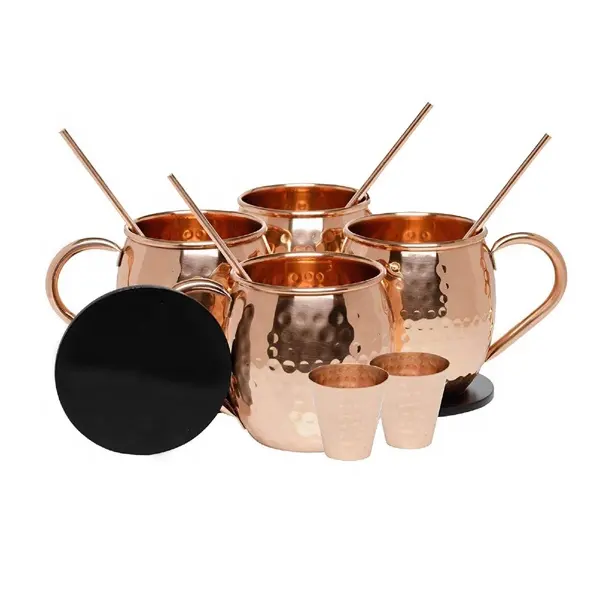 100% Zuiver Koper Gehamerd Textuur Drinken Mok Met Korte Bril Koperen Spiegel Polish Koperen Cup Tankard