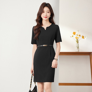 V Neck Sheath Dress With Belt Solid Color Polyester Career Dress For Office Women - Product Image 1