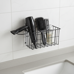 Soporte para secador de pelo de níquel negro, fácil de montar, práctico organizador de almacenamiento de herramientas para el cabello para el baño - Product Image 4