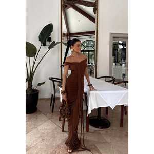 Vestido de Fiesta Marrón Naselinta, Cuello Alto, Manga Corta, Largo hasta el Suelo, Recto, Moderno, para Maternidad, Tallas XS-XXL, Elegante Ropa de Noche - Product Image 6