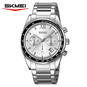 Skmei Men's Quartz Watch Stainless Steel Band Chronograph Tachymeter Calendar Date Analog 30M Waterproof Business Casual Watch - Product Image 1