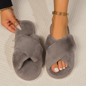 Apertura incrociata primavera e autunno casa antiscivolo a fondo piatto coppia stile alla moda e semplice <span class=keywords><strong>pantofole</strong></span> <span class=keywords><strong>pelose</strong></span> aperte - Product Image 6