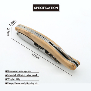 Biểu Tượng Tùy Chỉnh Hiện Đại Ô Liu Xử Lý Thép Không Gỉ Rượu Vang Mở Chai Với Lá Cắt Cho Sommeliers Và Rượu Vang Bồi bàn - Product Image 3