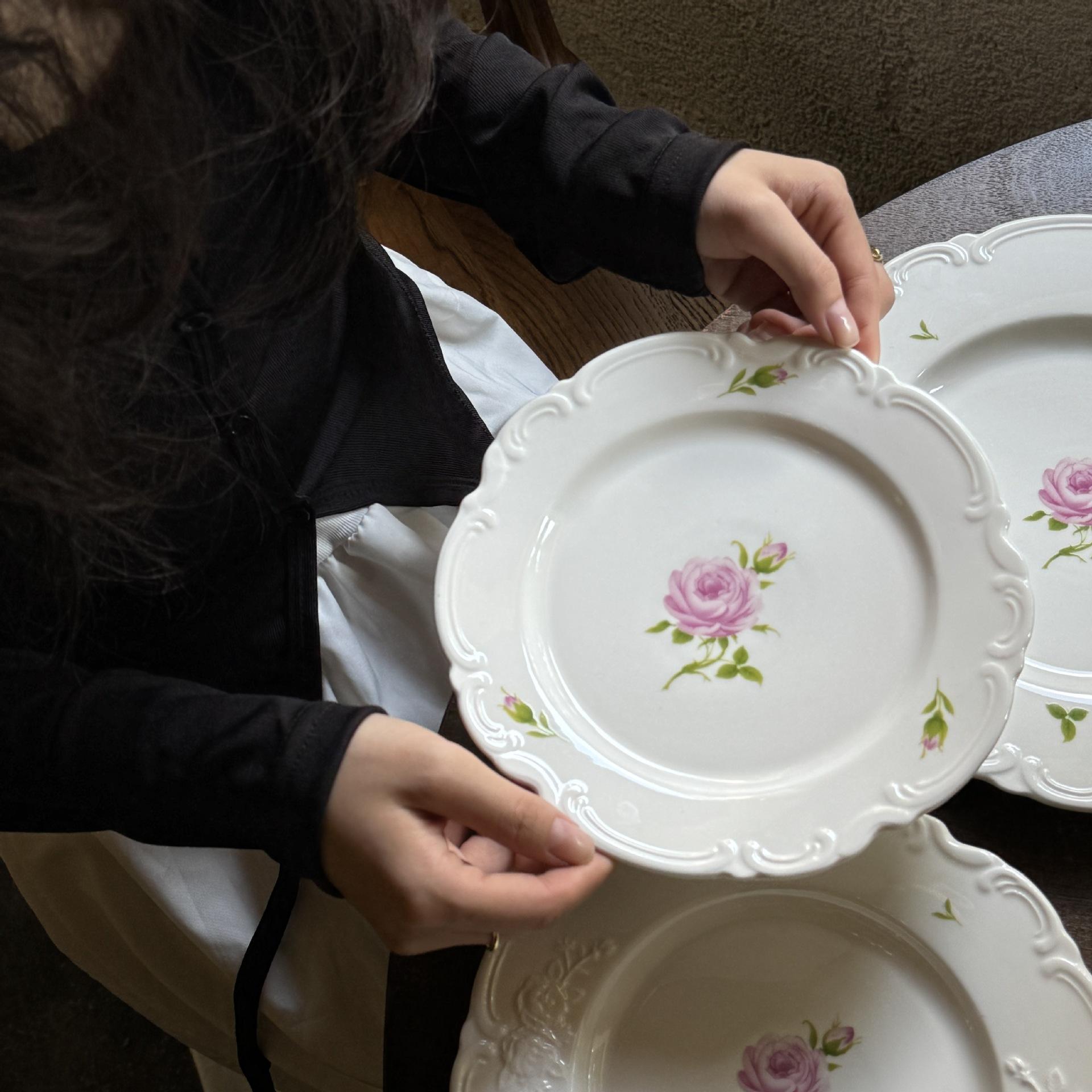 Lace pink rose plate, 8 inches 20*2