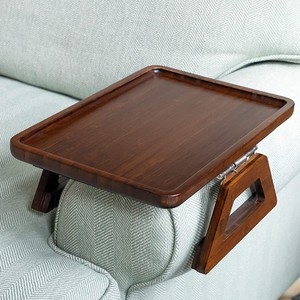Bamboo <b>Sofa</b> Tray Rectangular Foldable Armrest <b>Table</b> For Couch Snack Plate Natural Wood Color - Product Image 2