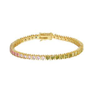 Pulsera de tenis personalizable de plata chapada en oro de 14K y 18K con diamantes de imitación y moissanita para mujer, diseño de cadena y eslabones, a la moda - Product Image 1