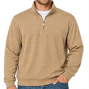Sudadera de Hombre Beige con Media Cremallera, Manga Larga, Cuello Alto, Forro Polar, Estilo Casual - Product Image 1