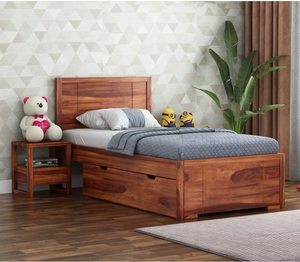 Cama Individual Premium de Madera Maciza de Sheesham con Cama Nido Extraíble y Almacenamiento, Acabado en Nogal Natural - Product Image 4