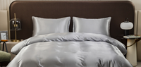 Vente en gros de taie d'oreiller en satin de soie avec logo personnalisé, taie d'oreiller de couleur unie grise pour dormir, style moderne pour la maison