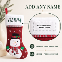 Calcetín Navideño de Terciopelo Personalizado con Puño Ancho y Bordado de Nombre, para Familias, Envío Directo POD