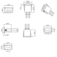 Connecteur de charge USB 2.0 femelle 2/4 broches avec câble PH, bornes électriques et fil de soudure pour prise de chargeur USB