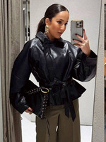PB & ZA transfrontalier Style européen et américain 2025 nouveau Style de mode vêtements pour femmes en gros noir court en cuir coupe-vent