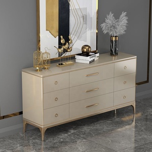 Modern Gold Metal Foot White <strong>6</strong> <strong>Drawers</strong> Double Handleless Storage Dresser Cabinet Vanity - Product Image 6