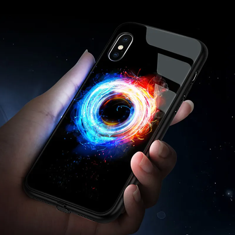 Led Luminous Tempered Glass Night Light Phone Case For Iphone 11 Luminous Cell Glass Case For Iphone 13 12 Pro Max