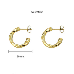 Curved Gold Hoop <b>Earrings</b> Geometric Design Everyday Wear Stainless Steel <b>Posts</b> - Product Image 4