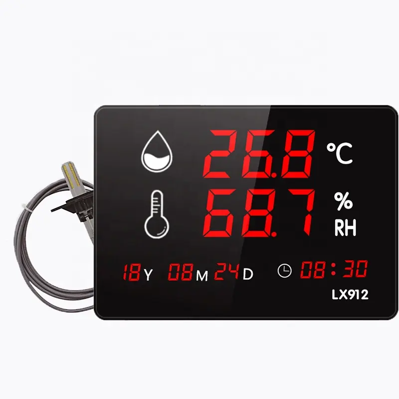 LED high-definition screen display time with PC high temperature probe to measure industrial temperature and humidity