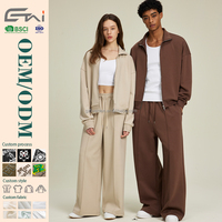 Ensemble Sport Décontracté Homme : Veste Zippée Côtelée Coupe Ample et Pantalon de Survêtement Large Extensible en Tissu Doux Tricoté