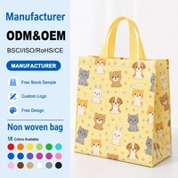 Sac fourre-tout non tissé personnalisé OEM, laminé brillant, impression couleur intégrale, réutilisable, écologique, promotionnel, vente en gros, pour acheteurs en gros