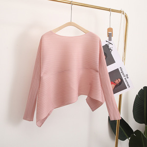 Irregular Design Women's Casual <b>Tops</b> High Quality Miyake Pleated T-Shirt Plus Size Breathable Eco-Friendly Anti-Pilling - Product Image 1