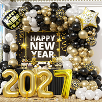 Kit d'arche de guirlande de ballons en aluminium pour Noël et Nouvel An 2027, avec ballons en latex noir et or, décorations de fête auto-adhésives