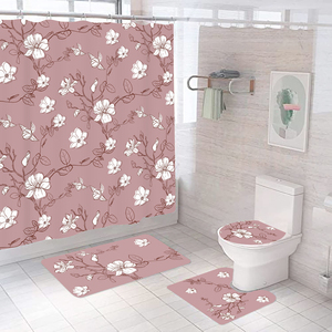 Ensemble de salle de bain 4 pièces écologique, imperméable, design moderne et luxueux, comprenant un rideau de douche, un tapis de bain et un tapis de douche en polyester - Product Image 3