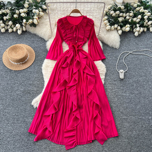 Long Sleeve Peplum Dress - Knee-Length Elegant Style