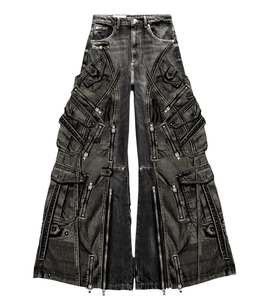 SOONREE Jeans Extremos con Múltiples Cremalleras para Hombre, Jeans Acampanados Estilo Rockstar, Pantalones Vaqueros de Mezclilla de Alta Gama para Hombre, Venta al por Mayor - Product Image 1
