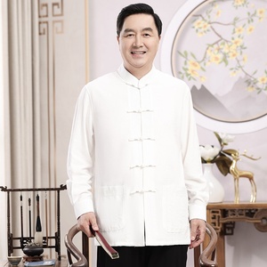 Costume Tang pour hommes d'âge moyen et âgés, Hanfu pour grand-père, vêtements fins à manches longues pour l'été, chemise traditionnelle chinoise pour papa, pour les banquets - Product Image 5
