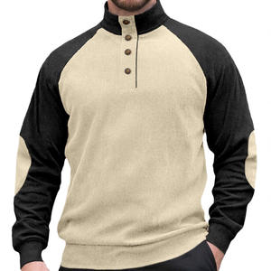 2025 Grensoverschrijdende Europese Nieuwe Losse Corduroy Sweatshirt Met Lange Mouwen Voor Heren, Ademende Vrijetijdskraag Met Raglan-Mouw Voor De Lente - Product Image 1