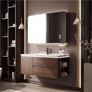 Walnut bathroom cabinet ceramic integrated basin combination bathroom storage cabinet washbasin wash hands and face - Product Image 2