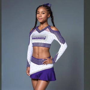 Uniforme de pom-pom girl sur mesure OEM All-Star pour compétition - Prix d'usine - Ensemble luxueux de haut court à manches longues et jupe en cristal pour filles - Product Image 1
