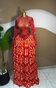 Abito lungo da donna stampato a maniche lunghe - Corpetto in rete trasparente e gonna fluida, abito da sera formale, abiti africani da donna Sehe Fashion - Product Image 4