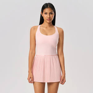 Vestido de tênis das mulheres Saias Workout com built-in Bra Golf Athletic Vestidos sem mangas 2-em-1 Athletic Tennis Golf Dress - Product Image 3