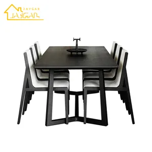 Cucina moderna per uso domestico tavolo da pranzo e sedie a 6 posti in legno di rovere nero rettangolo set da pranzo contemporaneo