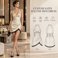 Mini-robe de cocktail personnalisée pour femme en satin, froncée, à col licou drapé, jupe portefeuille drapée, avec bordure en dentelle et taille ajustée