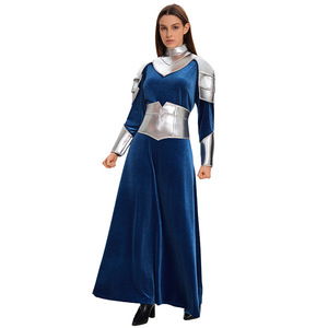 Disfraz de Robot Guerrero para Mujer, Vestido de Terciopelo Azul con Armadura Plateada, Disfraz de Cosplay para Adultos de Halloween - Product Image 2