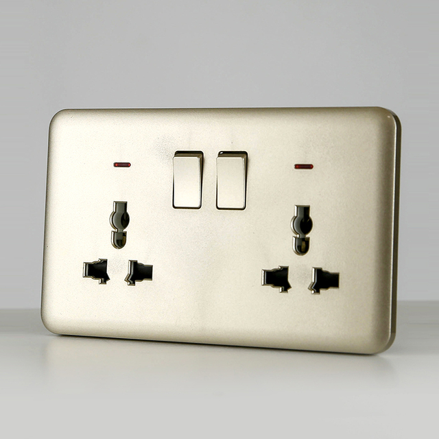 British Standard Single-Pole 2-Gang Double 13A FM Universal Switched Socket with USB-C Ports for Neon Lighting and Home Use