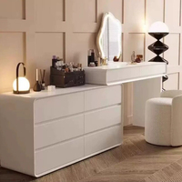 Ensemble coiffeuse combinée extensible avec commode à 6 tiroirs, miroir LED en forme de nuage irrégulier et plateau laqué pour maquillage