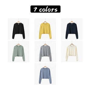 Pulls courts personnalisés vert et marron unis pour femmes, sweats à capuche et pulls ras du cou pour femmes, vente en gros - Product Image 3