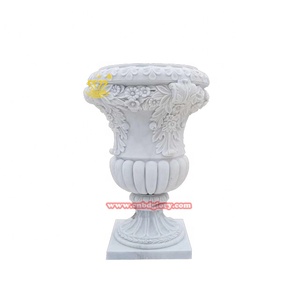 Vaso da giardino in pietra artigianale in marmo bianco di lusso scultura di arte floreale per esterni Plaza Garden & Street decorazione del paesaggio - Product Image 4