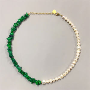 Thép Không Gỉ Ngọc Trai Nước Tươi Với Đá Quý Vòng Cổ Handmade Đính Cườm Vòng Cổ - Product Image 3