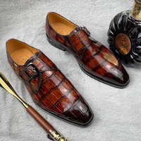 Nouvelles Chaussures Habillées Artisanales pour Hommes en Cuir de Crocodile Véritable – Chaussures de Bureau à Boucle Monk de Luxe pour Hommes – Idéales pour les Fêtes