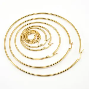 Fashion Simple 18K Gold Plated Stainless Steel Big Round Circle Hoop Earrings Jewelry For Women