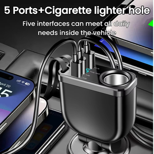 Cargador de Coche Retráctil 6 en 1 con Cable Tipo C, Cable de Carga Rápida de 150 W Máx., Adaptador para Encendedor de Cigarrillos para iPhone, Samsung, Xiaomi - Product Image 2